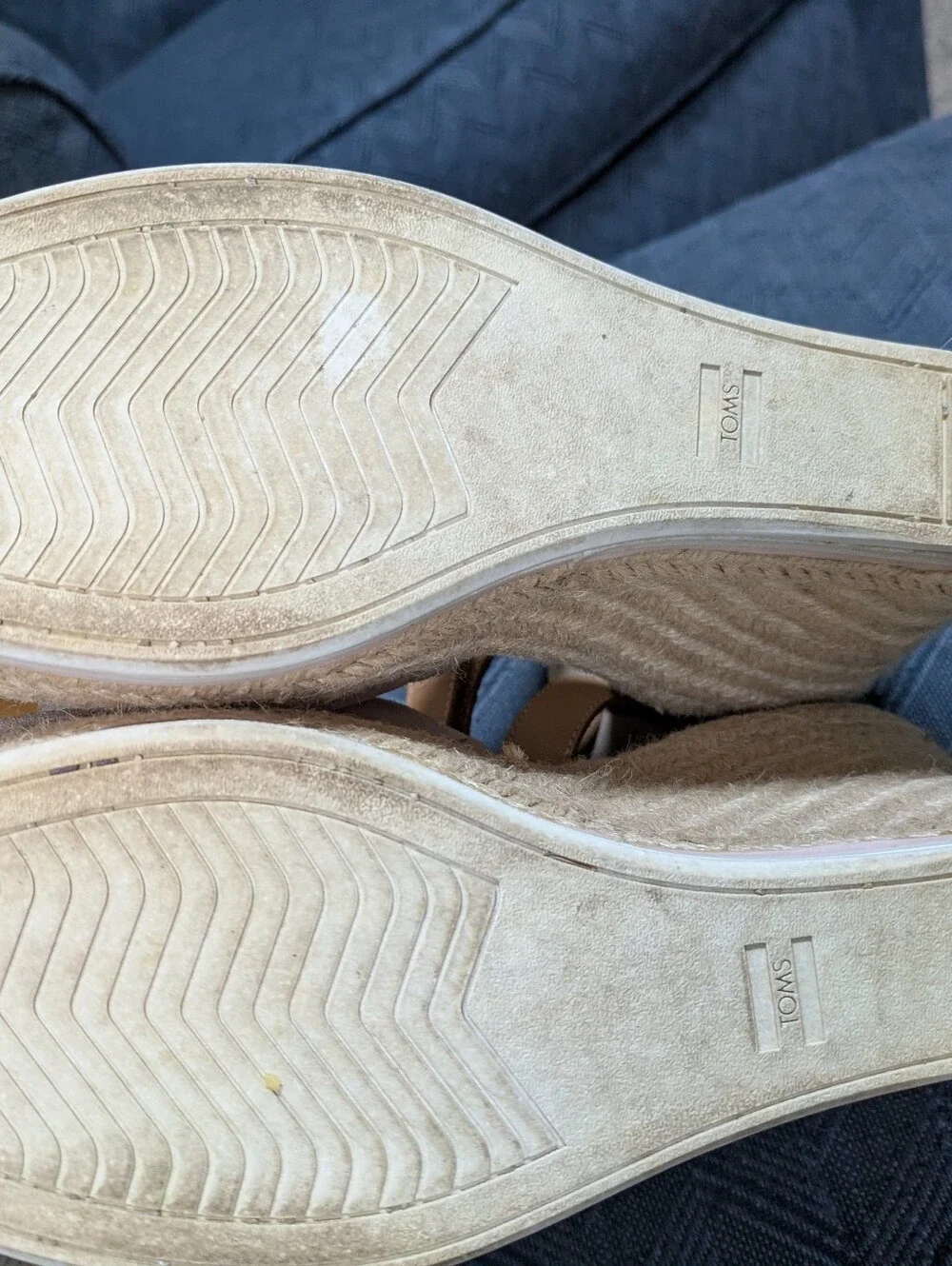 TOMS Cream Espadrille Wedge Sandals with Tan Ankle Strap